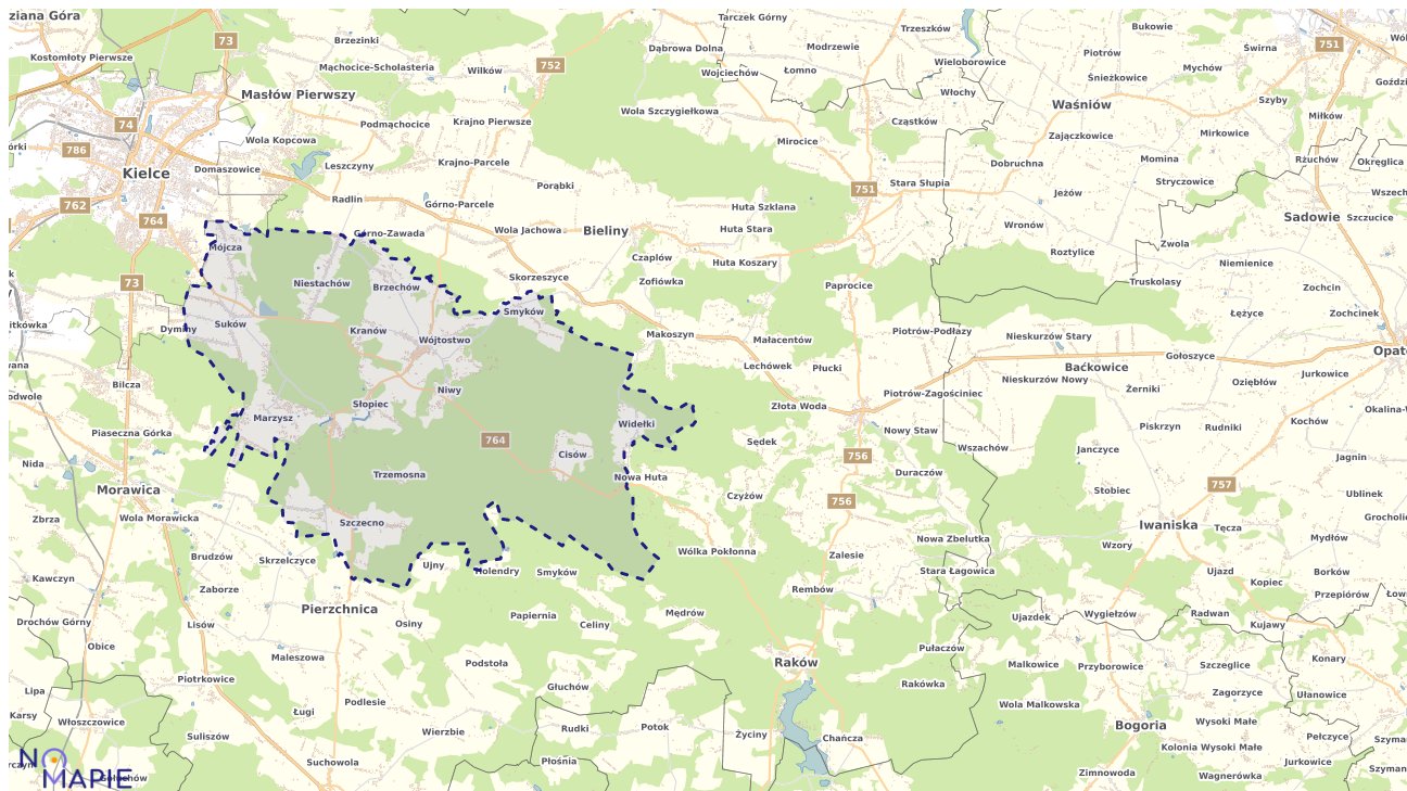 Mapa obszarów ochrony przyrody Daleszyc